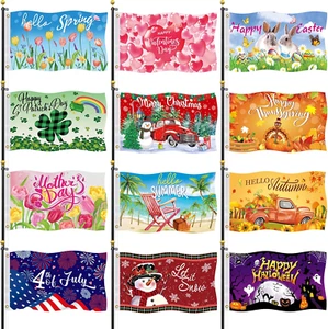Seasonal Garden Flags Set of 12-3X5 Ft Large Outdoor Yard Flags for All Seasons, - Picture 1 of 7
