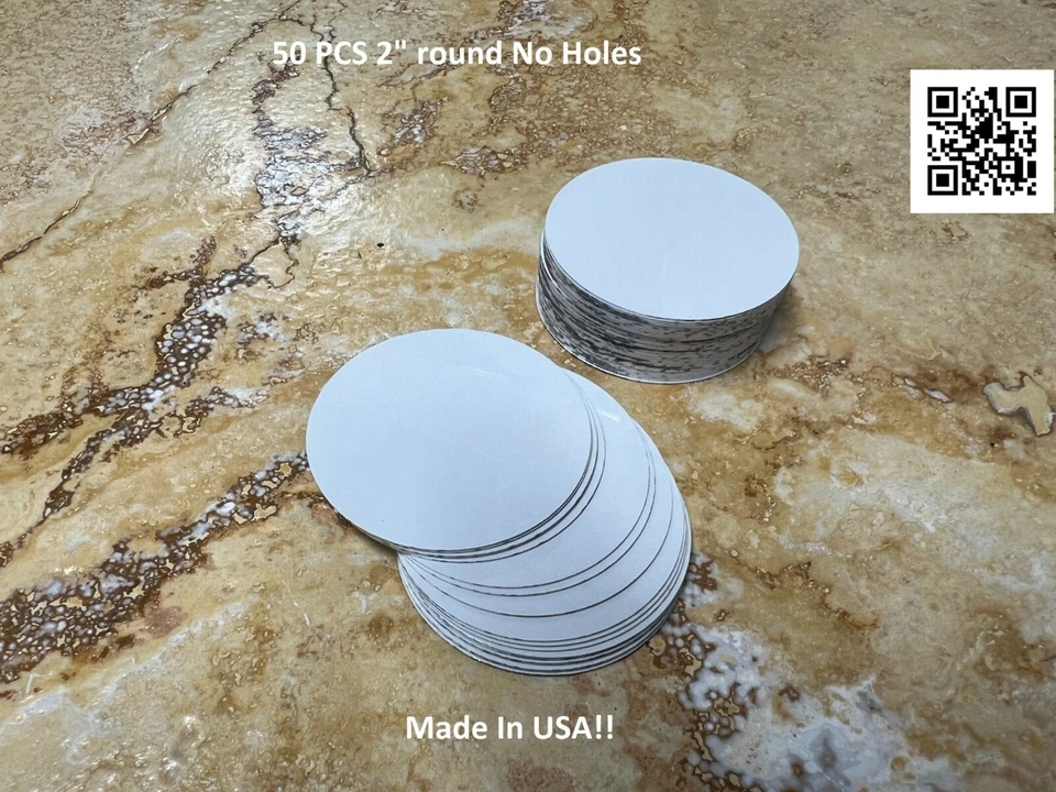HAWKINSDYESUBLIMATIONPRODUCTS 2" Round, Aluminum Sublimation Blank Disc/Insert **NO Holes** 50 pieces