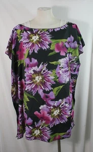 Poncho style top, floral print, purple/black, boat neck, size L-1X, sleeveless - Picture 1 of 1