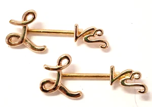 Nipple-PAIR-LOVE 14 Gauge 9/16" Gold IP Barbells - Picture 1 of 4