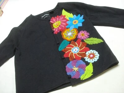 DE COLECCIÓN MICHAEL SIMON MUJER CÁRDIGAN PUNTO FLORAL NEGRO MANGA LARGA SUÉTER TALLA S Foto 1 de 3