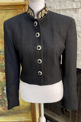 Chaqueta corta bolero de lana TAIGA vintage con cuello de ajuste de aspecto militar talla 2 Foto 1 de 4
