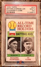 (RARE) 1979 TY COBB AND ROGERS HORNSBY Topps #411 * ALL TIME HITS LEADER * PSA 9