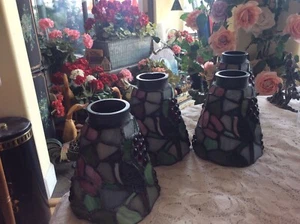 Vintage Stained Glass Cardinal Bird Light Fixture Pendant Lamp Shades Set of 4 - Picture 1 of 8