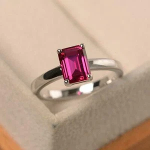 Solid 925 Sterling silver Red Ruby Handmade engagement prong Ring Size 5 - Picture 1 of 4