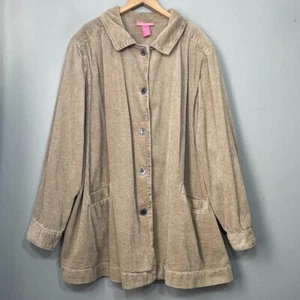 Cappotto donna all'interno taglie forti 3X marrone largo balena velluto a coste giacca lavoro Lagenlook - Foto 1 di 11