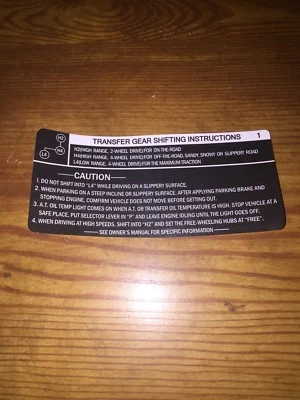 Calcomanía de caja de transferencia de transmisión automática Toyota Truck Pickup/4runner 1984-89 Foto 1 de 2