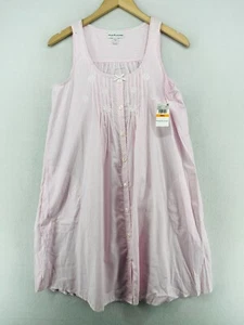 MISS ELAINE Nightgown S Striped Pintuck Button Up Dress Lounge Cotton Pink NEW - Picture 1 of 15