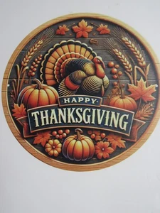 New 7 3/4" Round Thanksgiving Sign With Turkey And Pumpkins Free Shipping - Picture 1 of 3