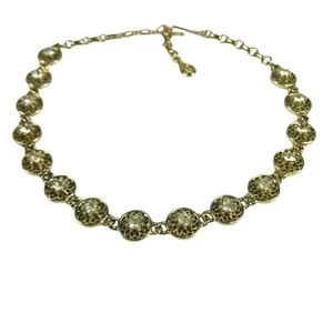Coro Gold Tone Adjustable Necklace Rhinestone Filigree Choker Collar Vintage - Picture 1 of 10