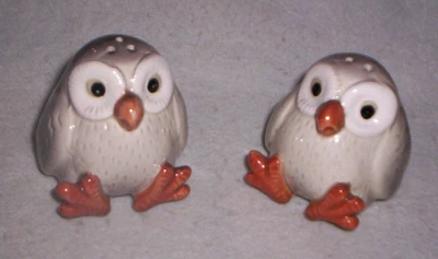 Vintage 1978 Fitz And Floyd FF Baby Owl Ceramic Salt Pepper Shakers - Image 1 of 2