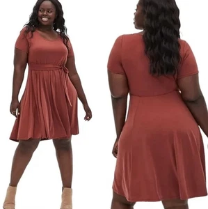 Torrid Neu mit Etikett rostig tonorange Mini Studio Cupro Skaterkleid Plus Größe 2X 18-20 - Bild 1 von 7