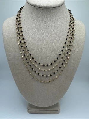 Bellezza 金色精致黑色尖晶石串珠分层链项链意大利 18 英寸 — 第 1/4 张图片