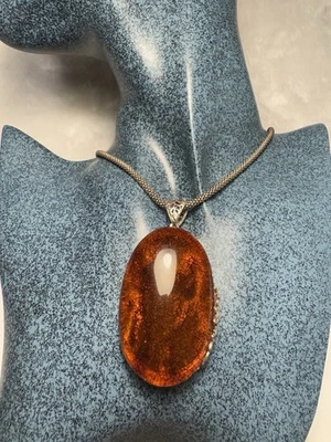 Large Baltic Amber Pendant in 925 Sterling Silver-Handmade Vintage Style - Image 1 of 4
