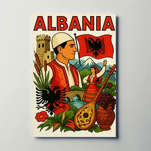 Albania Traditional Dress Music Flag Travel Poster - Picture 1 of 20