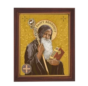 Saint Benedict Wall Art Framed Glass Print Gold Finish Frame Cuadro San Benito - Picture 1 of 3