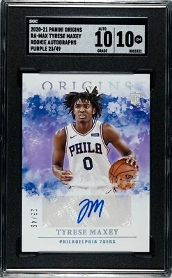 2020-21 Panini Origins Tyrese Maxey Rookie Autograph #RA-MAX Purple FOTL SGC 10 - Image 1 of 2
