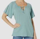 $99 Chaser Women's Green Short-Sleeve Front Tie V-Neck T-Shirt Top Size XS