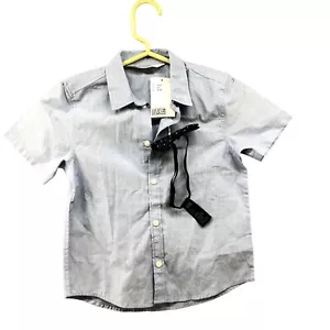NWT H&M Boys 5T Dress Shirt Short Sleeve Summer Bow Tie Blue Button Down Formal - Picture 1 of 5