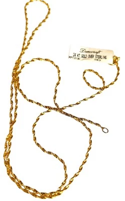¡NUEVO CON ETIQUETAS! "Cadena retorcida Danecraft de oro de 24 quilates sobre plata de ley de 28"" ¡NUEVA! Foto 1 de 3