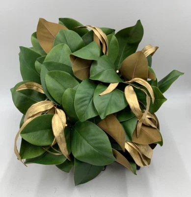 Cesta de alambre colgante Pottery Barn iluminada imitación magnolia dorado verde 13" diámetro #1698 Foto 1 de 4