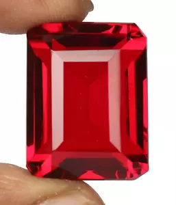 74.45 Ct. Mozambique Blood Red Ruby Emerald Cut Loose Gemstone Gift for Birthday - Picture 1 of 6