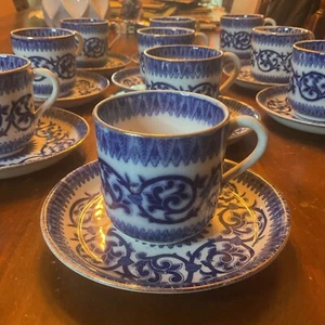 10 Cup Saucers Ceylon Flow Blue Plate Petrus Regout Co Holland Sphinx Symbol - Picture 1 of 7