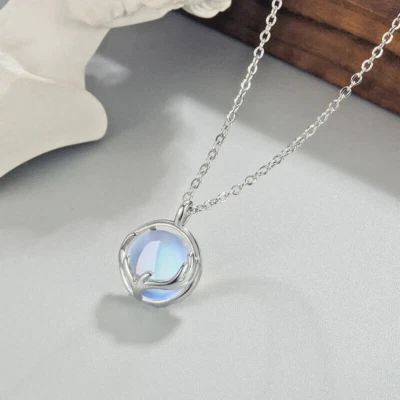 Catena In Metallo E Ciondolo Con Pietra Di Luna Piedi Di Cervo - Immagine 1 di 4