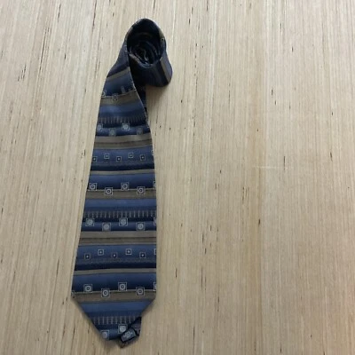 Barrington Necktie Neck Tie 100% Silk Geometric Pattern Blue Made in Italy & USA - Image 1 of 2
