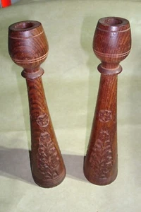 2 matching ornately carved wooden 10" candlestick holders - Picture 1 of 4