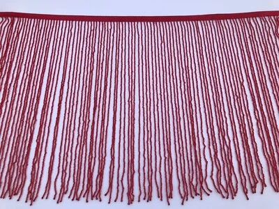By Yard-12” Glass Red BUGLE Seed Beaded Fringe Lamp Costume Trim  - Image 1 of 3