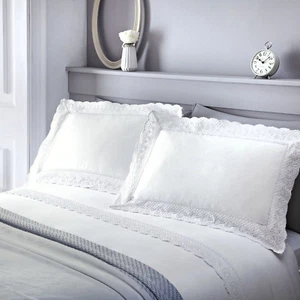Serene RENAISSANCE White Embroidered Lace Trim Vintage Style Duvet Cover Set - Picture 1 of 3