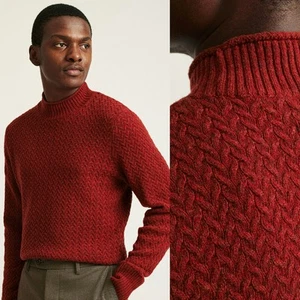 NWT Bonobos Chanteclair Mock Neck Sweater Medium Red Merino Wool Blend Cable - Imagen 1 de 8
