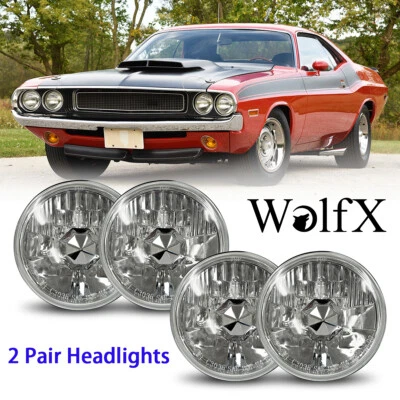 4PCS Chrome Headlights For 1965-1976 Chevy Impala/1970-1974 Dodge Challenger L+R - Image 1 of 4