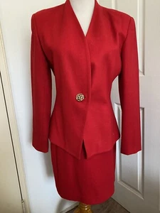 Vtg Two Piece Red Suit Skirt And Jacket By Christina Barret Pre Owned Size 6 - Picture 1 of 9