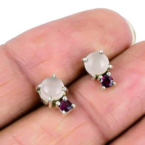Rose Quartz Stone Sterling Silver Daughter Stud Wedding Elegant Earrings Jewelry - Picture 1 of 8