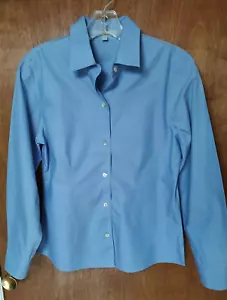 Foxcroft size 4 blue non-iron fitted button up blouse 100% cotton long sleeves - Picture 1 of 6