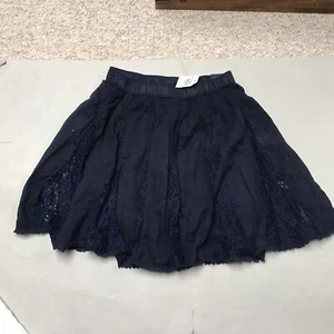 Women’s Hollister Skater Skirt Navy Blue Lace Panels Lined Medium Cotton Mix - Picture 1 of 16