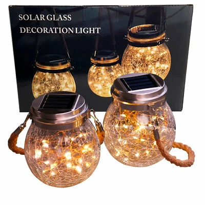 2x LED Solarglas XL 30 LED Lichterkette + Akku Laterne Lampe Außen-Beleuchtung - Bild 1 von 4