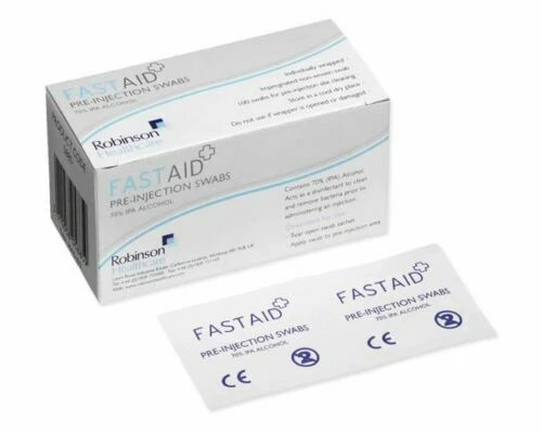 Fastaid - Pre Injection IPA Alcohol Swabs - Antiseptic Wipes 70% Isopropyll - Image 1 of 2