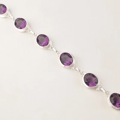 紫水晶宝石 925 纯银手工珠宝手链 8.5 英寸 For Love — 第 1/4 张图片