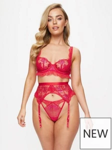 Ann Summers Carmen Red Waspie, Thong & Brazilian Brief Sz 16-18 *In Stock* - Picture 1 of 4