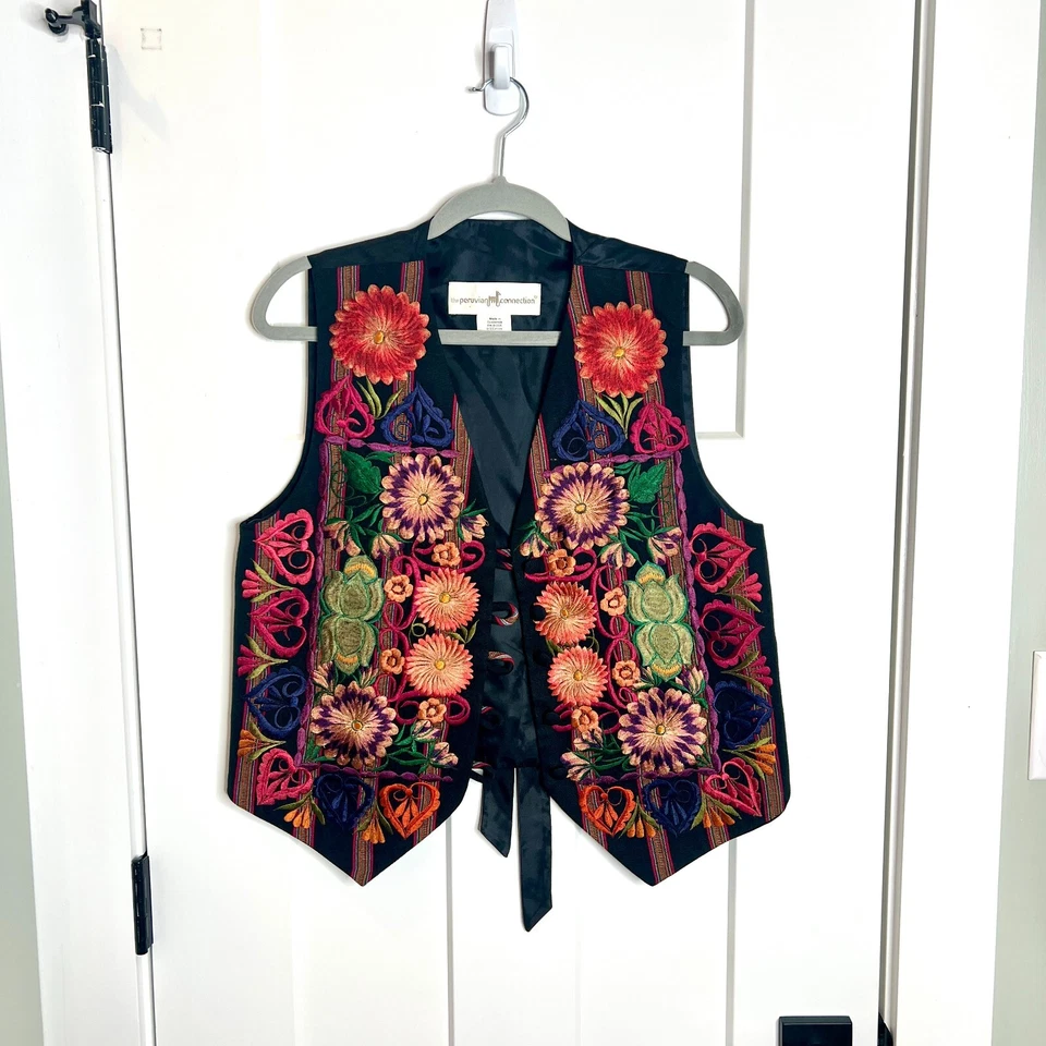 Chaleco Peruvian Connection M Para Mujer Pequeño Colorido Floral Bordado Arte Folclórico Foto 1 de 4