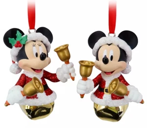 NEU Disney Parks Santa Mickey & Minnie Mouse Glocke Weihnachtsschmuck Set Glocken - Bild 1 von 2