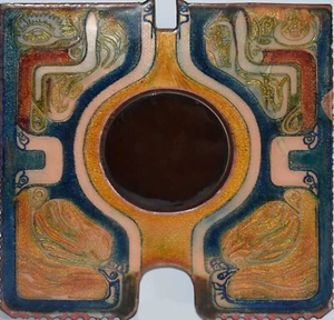 FRANK RUBIN-Danish-Original Signed Enamel/Copper Plaque-Symbols & Peacock Motif - Picture 1 of 8