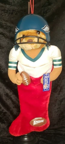 Philadelphia Eagles Bear w/ Helmet coming out of Christmas Stocking 1996 NWT Cover