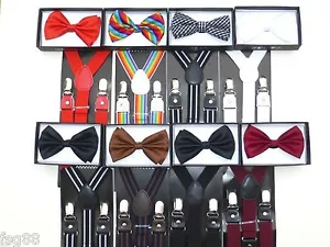 Suspendedores de cuero con clip y pajaritas elásticos ajustables de color a juego - Imagen 1 de 16