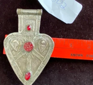 Asyk jewelry Turkmen Turkoman pendant Silver With Gold Wash W Carnelian Antique - Picture 1 of 10