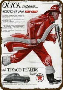1940 TEXACO & BOMBERO Bombero Vintage-Look RÉPLICA DECORATIVA SIGNO DE METAL - Imagen 1 de 1