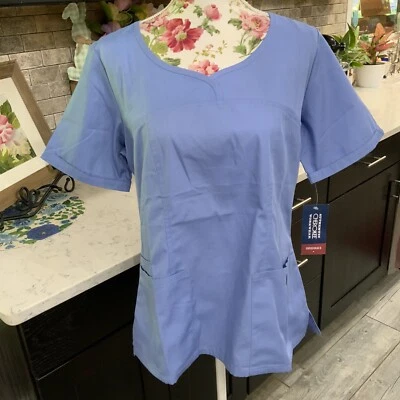 Cherokee Scrub Top Style 4746 Womens Sz Large Rounded V Neck Blue New With Tag - Image 1 of 4
